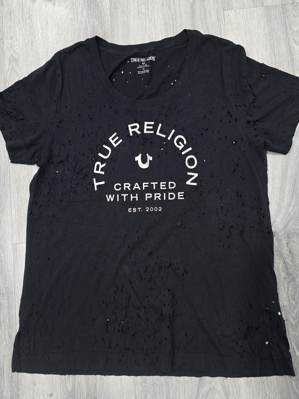 True Religion Black Short-Sleeve Logo Tee with White Graphic